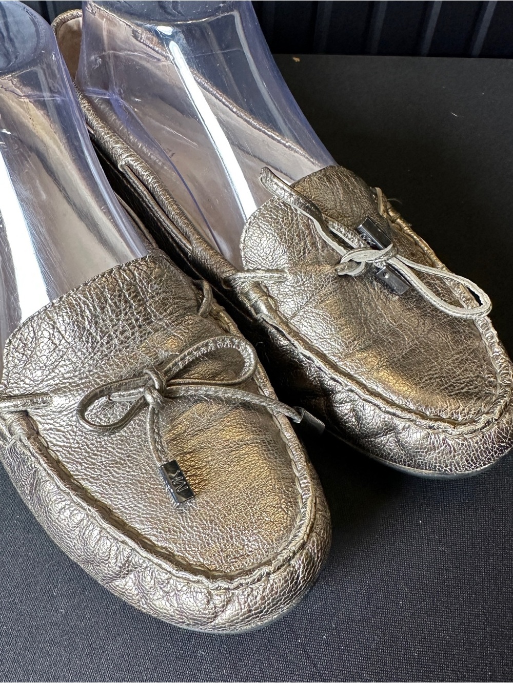 Michael Kors Metallic Pewter Leather Moccasin Loafers
